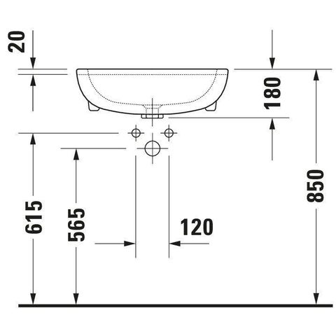 Duravit D-code Halfinbouwwastafel - 55x44cm - met 1 kraangat - met overloop - wit 0315115