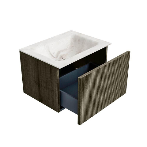 Mondiaz KURVE-DLUX Badkamermeubelset - 60x46x40cm - 1 lade - wastafel solid surface - midden - 1 kraangat - Shadow SW1414318