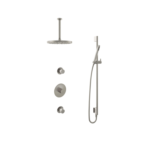 Hotbath Buddy IBS - Regendoucheset - 30cm plafondarm - 30cm ronde hoofddouche - staafhanddouche - glijstang - 2 stopkranen - geborsteld nikkel (RVS) SW298895