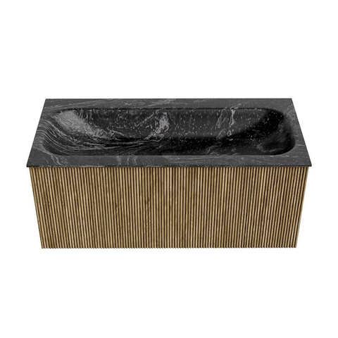 Mondiaz KURVE-DLUX Badkamermeubelset - 100x46x40cm - 1 lade - wastafel solid surface - midden - zonder kraangat - Dusk SW1415255