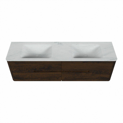 Mondiaz CIRO-DLUX Badkamermeubelset - 170x45x50cm - Solid surface wastafel Opalo - 2 wasbak Dubbel - zonder kraangaten - 4 lades - Walnut SW1530331