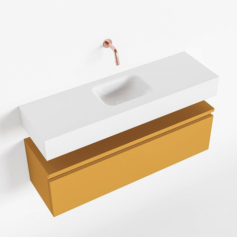 MONDIAZ ANDOR Toiletmeubel - 100x30x30cm - 0 kraangaten - 1 lades - ocher mat - wasbak midden - Solid surface - Wit SW474101