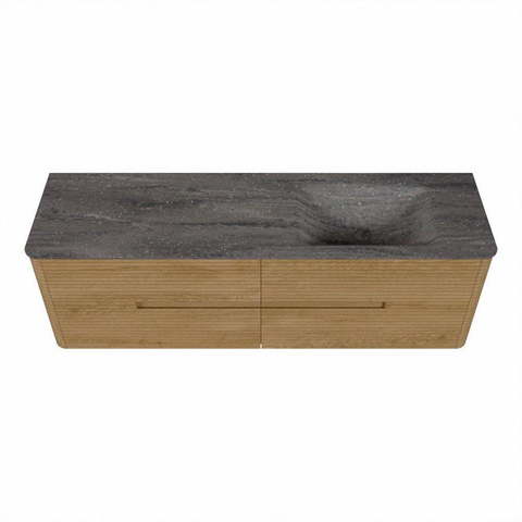 Mondiaz CIRO-DLUX Badkamermeubelset - 160x45x50cm - Solid surface wastafel Oza - 1 wasbak Rechts - 1 kraangat - 4 lades - Oak SW1531140