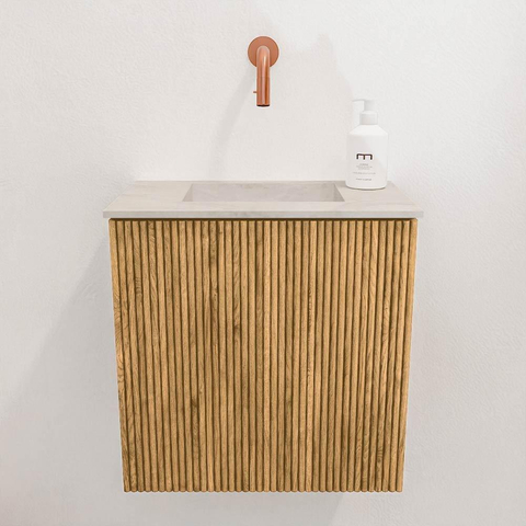Mondiaz JOYA-DLUX 40cm toiletmeubel - kleur Oak - Wastafel FAYE positie Midden Zonder kraangat kleur Ostra. SW1422184