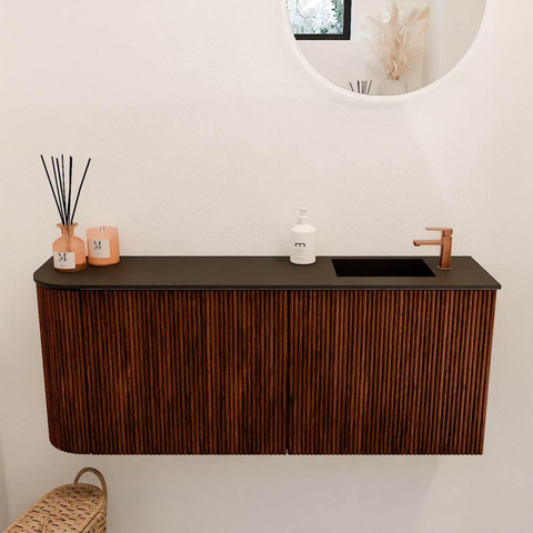 Mondiaz JOYA 101.6cm meuble de salle de bains - arrondi gauche couleur Ruby - Vasque FAYE position Droite 1 trou de robinet couleur Urban SW1421839
