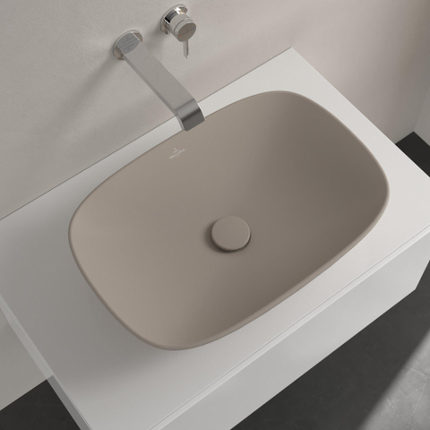 Villeroy & Boch Loop & Friends opzetwastafel - 56x38cm - zonder kraangat - zonder overloop CeramicPlus - mat almond (beige) SW644142