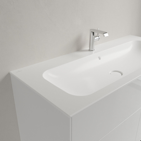 Villeroy & Boch finion meubelwastafel - met 1 kraangat - 120x50cm CeramicPlus - met verdekte overloop - geslepen - Stone White (mat wit) SW209581