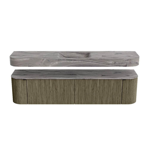 MONDIAZ THOR-DLUX Meuble de salle de bains 190cm arrondi gauche + droite couleur Shadow avec 2 tiroirs et 2 portes. Vasque suspendue CLOUD Milieu 1 trou de robinet couleur Sombra. SW1466717