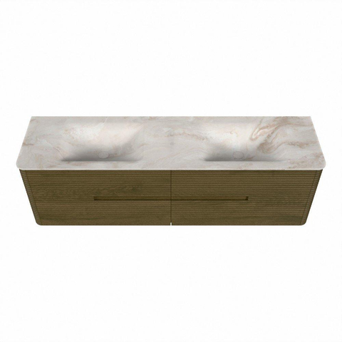 Mondiaz CIRO-DLUX Badkamermeubelset - 170x45x50cm - Solid surface wastafel Frappe - 2 wasbak Dubbel - zonder kraangaten - 4 lades - Dusk SW1532846