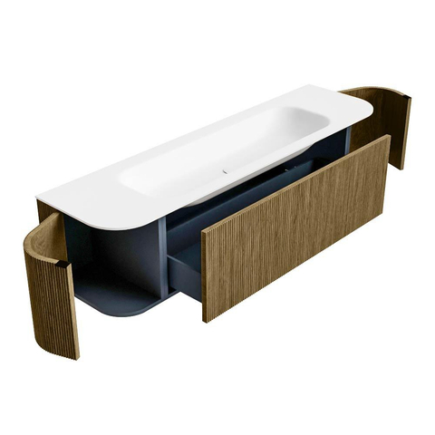 Mondiaz KURVE Ensemble de meuble de salle de bains - 170x46x40cm - 1 tiroir - 2 portes - lavabo solid surface - central - sans trou de robinet - Dusk SW1414809
