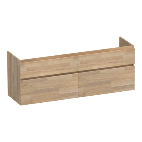 BRAUER Delight Meuble sous-lavabo - 160x46x60cm - 4 tiroirs à fermeture amortie - sans poignées - 2 découpes pour siphon - chêne massif - chêne abouté gris SW523092