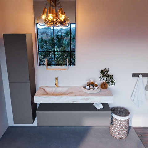 MONDIAZ ALAN - DLUX Badkamermeubelset - 130cm - onderkast - Plata - 1 lade - vrijhangende wastafel - wasbak links - 1 kraangat - Frappe SW805048
