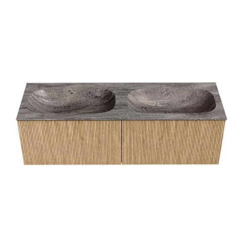 MONDIAZ KURVE-DLUX 140cm badmeubel kleur Oak met 2 lades en 0 deuren. Wastafel STOR SMALL Dubbel 2 kraangaten Oza. SW1432689