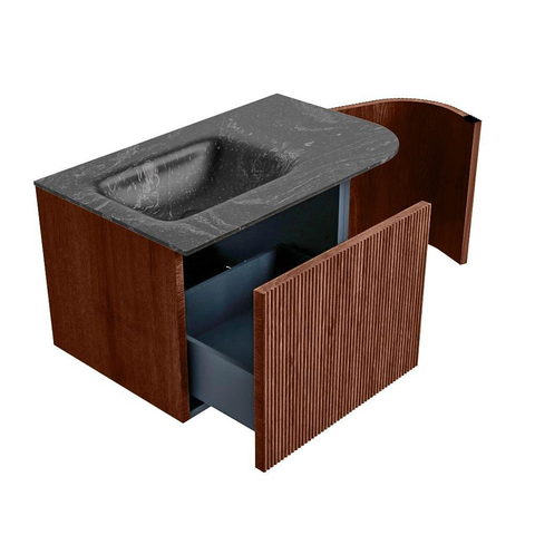Mondiaz KURVE-DLUX Badkamermeubelset - 75x46x40cm - 1 lade - 1 deur - wastafel solid surface - links - zonder kraangat - Ruby SW1416087