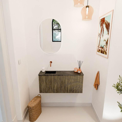 Mondiaz JOYA-DLUX 90cm toiletmeubel - kleur Dusk - Wastafel FAYE positie Links Zonder kraangat kleur Lava. SW1423261