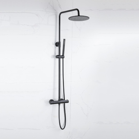 FugaFlow Eccelente Sobrado Colonne de douche pluie thermostatique avec douche de tête 21.8 avec douchette stick Noir mat SW1123332