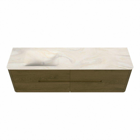 Mondiaz CIRO-DLUX Ensemble de meubles de salle de bains - 170x45x50cm - Vasque Solid surface Ostra - 1 lavabo à gauche - 1 trou de robinet - 4 tiroirs - Dusk SW1533443