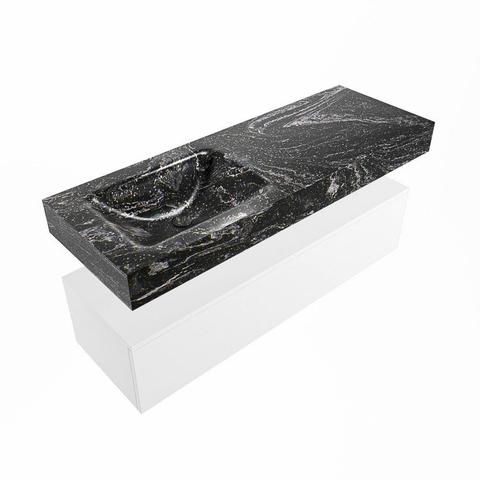 Mondiaz ALAN-DLUX Ensemble de meuble - 130cm - meuble Talc mat - 1 tiroir - Lavabo Cloud Lava suspendu - vasque gauche - 0 trous de robinet SW807947