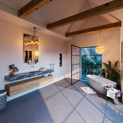 Mondiaz ALAN-DLUX Ensemble de meuble - 200cm - meuble Washed Oak mat - 2 tiroirs - Lavabo Cloud Lava suspendu - vasque Centre - 0 trous de robinet SW808769