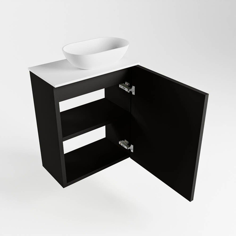 Mondiaz Fowy Meuble de toilette - 40x50x23cm - urban mat - 1 trou de robinet - lavabo à droite - 1 porte - solid surface - plan MDF - lavabo : blanc SW760836