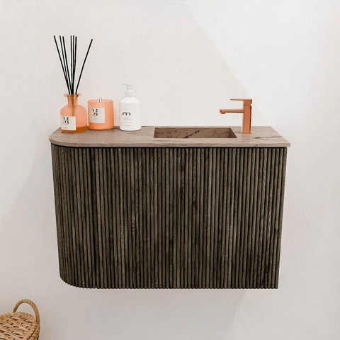 Mondiaz JOYA-DLUX Meuble de toilette 61,6cm - arrondi gauche couleur Shadow - Vasque FAYE position Droite 1 trou de robinet couleur Arena. SW1424824