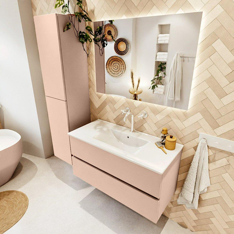 MONDIAZ VICA Ensemble meuble de salle de bains - 100cm - meuble bas rosee - 2 tiroirs - lavabo denia central - 1 trou de robinet - version haute 60cm - blanc brillant SW1080367