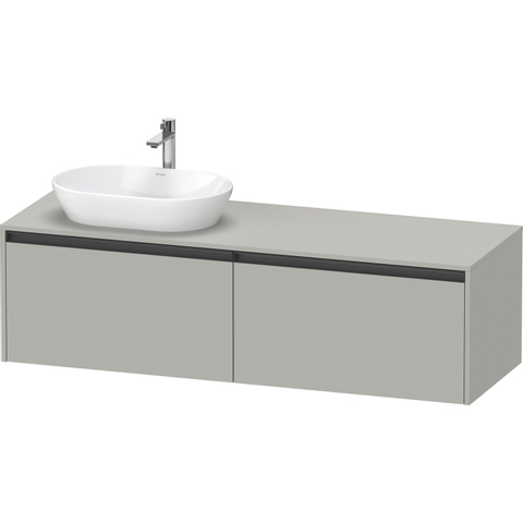 Duravit Ketho.2 Wastafelonderbouwkast - inclusief consoleplaat - met 2 laden - voor waskom links - 160x55x45.9cm - met handgrepen antraciet - betongrijs mat SW772197