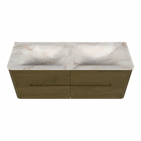 Mondiaz CIRO-DLUX Badkamermeubelset - 130x45x50cm - Solid surface wastafel Frappe - 2 wasbak Dubbel - zonder kraangaten - 4 lades - Dusk SW1532820