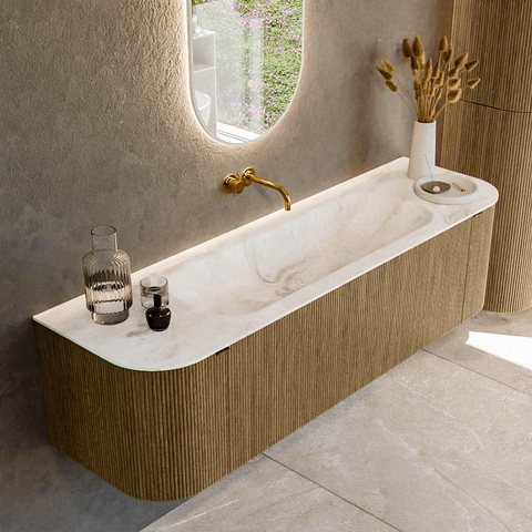 Mondiaz KURVE-DLUX Ensemble meuble de salle de bain - 160x46x40cm - 1 tiroir - 2 portes - lavabo solid surface - central - sans trou de robinet - Dusk SW1414910