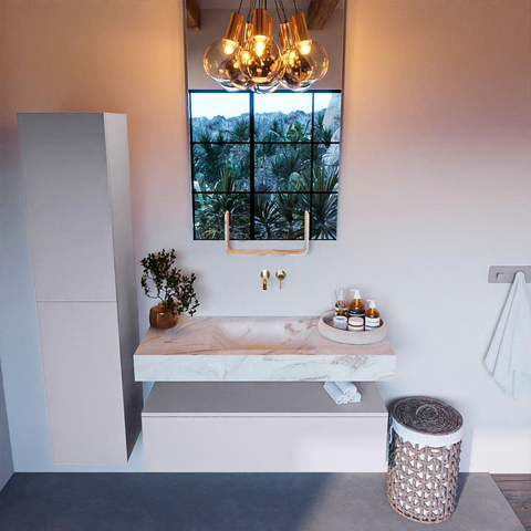 Mondiaz ALAN-DLUX Ensemble de meuble - 110cm - meuble Cale mat - 1 tiroir - Lavabo Cloud Frappe suspendu - vasque Centre - 0 trous de robinet SW805319