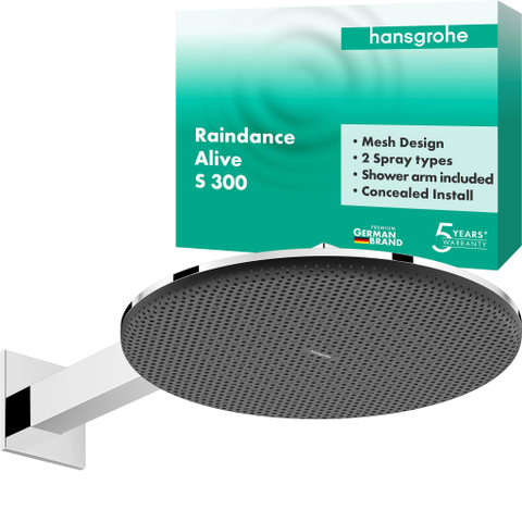 Hansgrohe Raindance Alive S Hoofddouche 300 - 2jet - met douche-arm - hoogglans chroom SW1388694