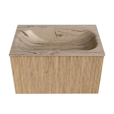 MONDIAZ KURVE-DLUX 70cm badmeubel kleur Oak met 1 lade en 0 deuren. Wastafel BIG SMALL Midden zonder kraangat Arena. SW1431082