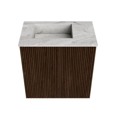 Mondiaz JOYA-DLUX 40cm toiletmeubel - kleur Walnut - Wastafel FAYE positie Links Zonder kraangat kleur Glace. SW1422336
