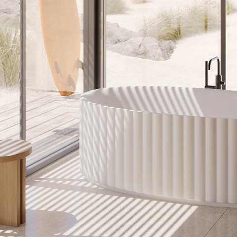 Riho Catching Waves vrijstaand bad - 174x82x56.5cm - ovaal - solid surface - mat wit SW1185389