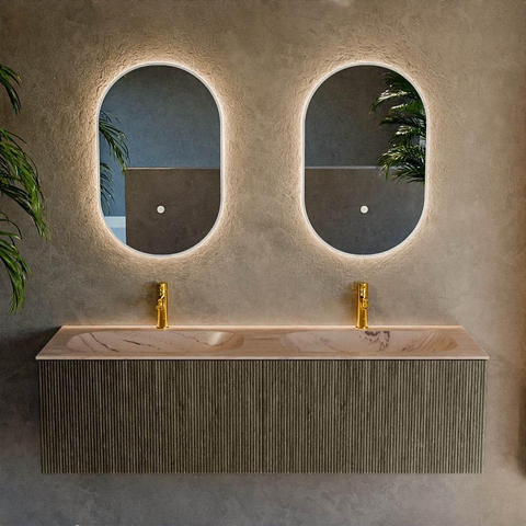 MONDIAZ KURVE-DLUX 150cm badmeubel kleur Shadow met 2 lades en 0 deuren. Wastafel STOR SMALL Dubbel 2 kraangaten Arena. SW1431355