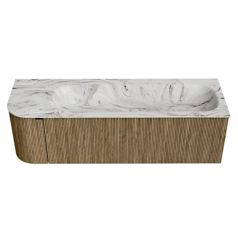 Mondiaz KURVE-DLUX Ensemble de meubles de salle de bains - 145x46x40cm - 1 tiroir - 1 porte - lavabo solid surface - droit - sans trou de robinet - Dusk SW1415492