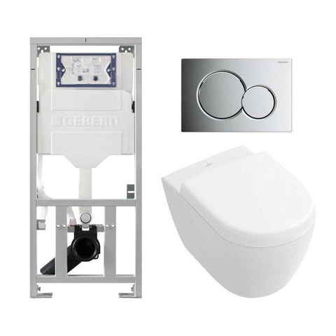 Villeroy & Boch Subway 2.0 compact DirectFlush Toiletset Geberit reservoir bedieningsplaat chroom - softclose - quickrelease - glans wit SW98677