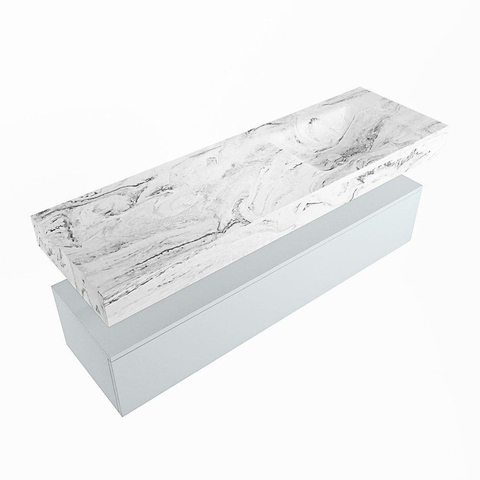 Mondiaz ALAN-DLUX Ensemble de meuble - 150cm - meuble Clay mat - 1 tiroir - Lavabo Cloud Glace suspendu - vasque Droite - 0 trous de robinet SW806206