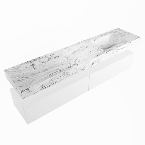 Mondiaz ALAN-DLUX Ensemble de meuble - 200cm - meuble Talc mat - 2 tiroirs - Lavabo Cloud Glace suspendu - vasque Droite - 1 trou de robinet SW805921