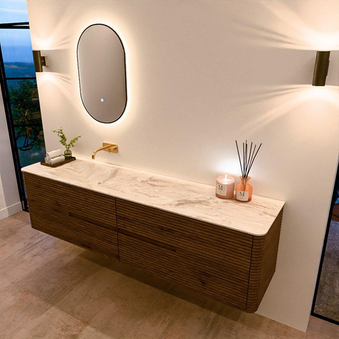 Mondiaz CIRO-DLUX Ensemble de meuble de salle de bains - 190x45x50cm - Plan vasque en solid surface Frappe - 1 vasque à gauche - sans trous de robinet - 4 tiroirs - Dusk SW1532854