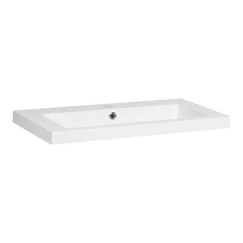 BRAUER Solar Medium wastafel 80x46x5cm - 1 wasbak - 1 kraangat - mineraalmarmer - zijdeglans wit SHOWROOMMODEL SHOW26904