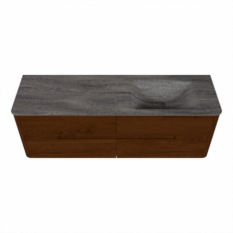 Mondiaz CIRO-DLUX Ensemble de meubles de salle de bains - 150x45x50cm - Plan vasque Solid surface Oza - 1 lavabo à droite - sans trous de robinet - 4 tiroirs - Ruby SW1532116