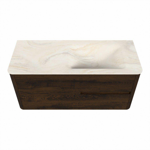 Mondiaz CIRO-DLUX Badkamermeubelset - 110x45x50cm - Solid surface wastafel Ostra - 1 wasbak Rechts - 1 kraangat - 2 lades - Walnut SW1530334