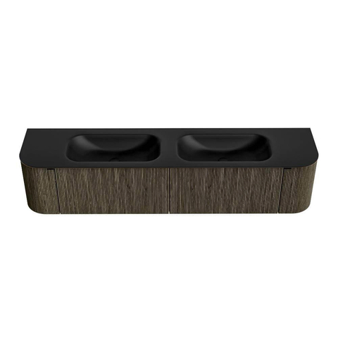 Mondiaz KURVE Badkamermeubelset - 200x46x40cm - 2 lade - 2 deuren - wastafel solid surface - dubbel - zonder kraangat - Shadow SW1414299