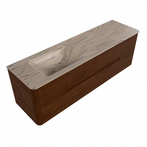 Mondiaz CIRO-DLUX Ensemble de meubles de salle de bains - 160x45x50cm - Plan-vasque solid surface Arena - 1 lavabo à gauche - sans trous de robinet - 4 tiroirs - Ruby SW1531715
