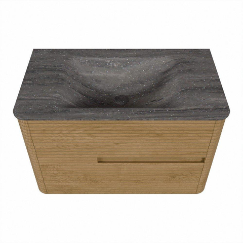 Mondiaz CIRO-DLUX Ensemble de meubles de salle de bains - 80x45x50cm - Plan-vasque en solid surface Oza - 1 vasque au milieu - 1 trou de robinetterie - 2 tiroirs - Chêne SW1531098