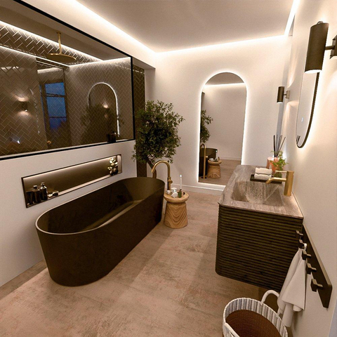 Mondiaz CIRO-DLUX Ensemble de meubles de salle de bains - 130x45x50cm - Plan vasque solid surface Oza - 1 lavabo à droite - 1 trou de robinet - 4 tiroirs - Shadow SW1532634