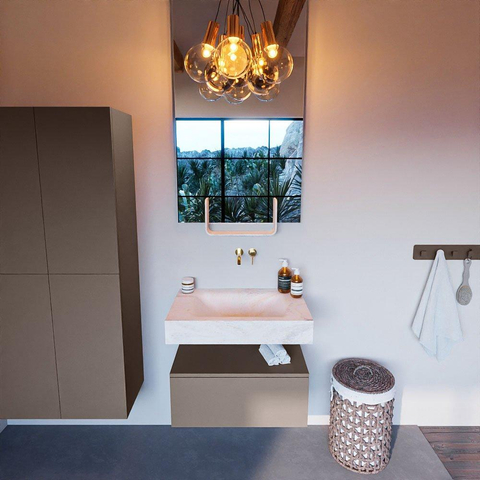 Mondiaz ALAN-DLUX Ensemble de meuble - 70cm - meuble Smoke mat - 1 tiroir - Lavabo Cloud Ostra suspendu - vasque Centre - 0 trous de robinet SW807434