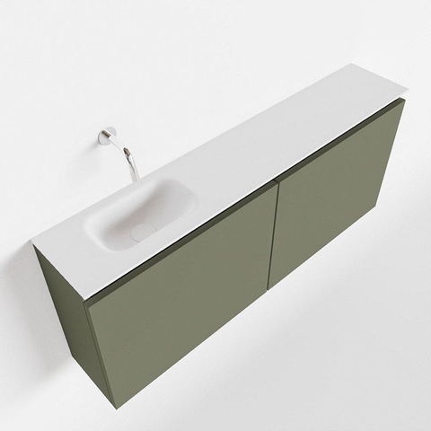 MONDIAZ TURE Toiletmeubel 120x23x50cm met 0 kraangaten 2 deuren army mat Wastafel Eden links Solid Surface Wit SW475024