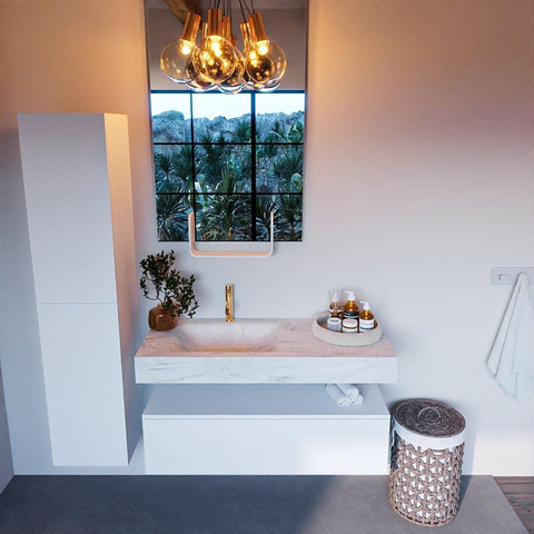 Mondiaz ALAN-DLUX Ensemble de meuble - 110cm - meuble Talc mat - 1 tiroir - Lavabo Cloud Opalo suspendu - vasque Gauche - 1 trou de robinet SW806135